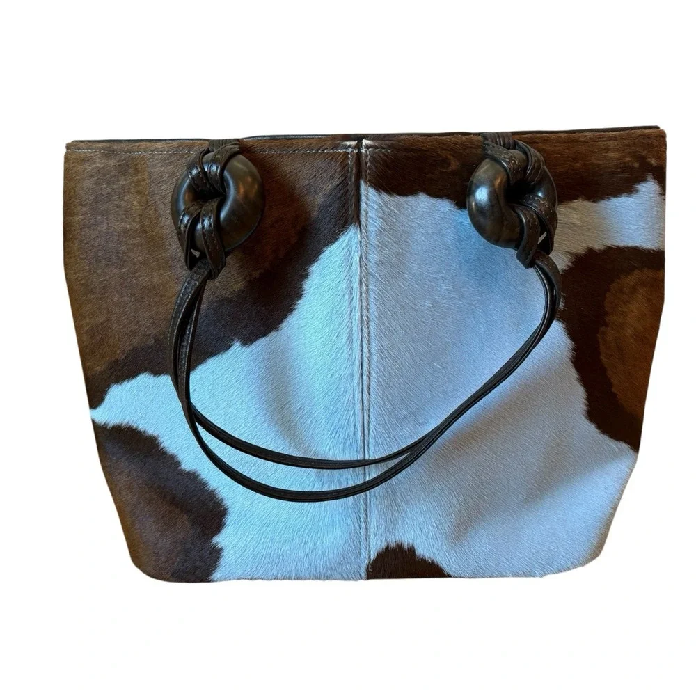 Renaud Pellegrino Paris Blue Brown Hair-On-Hide Leather Tote Bag France
